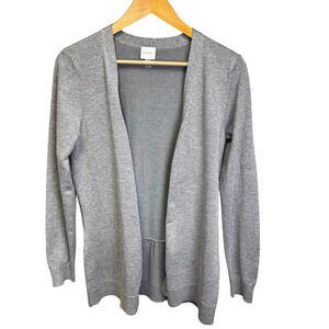 Cupio Open Front Gray Cardigan Sweater Back Ruffle Hem Women’s‎ M